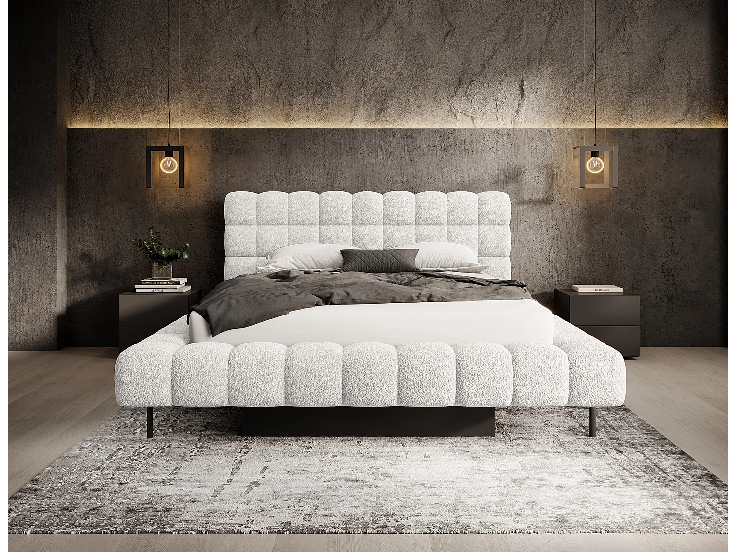 Letto Kaya L (180x200)/Tessuto/Bianco