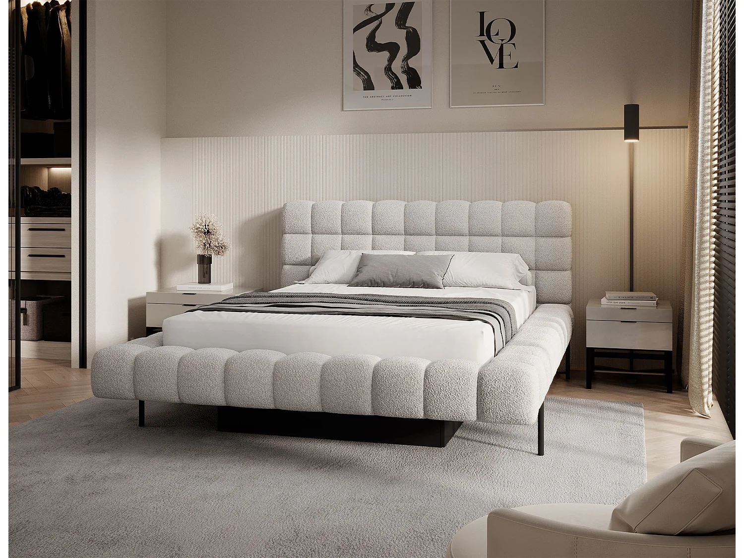 Letto Kaya S (140x200)/Tessuto/Bianco