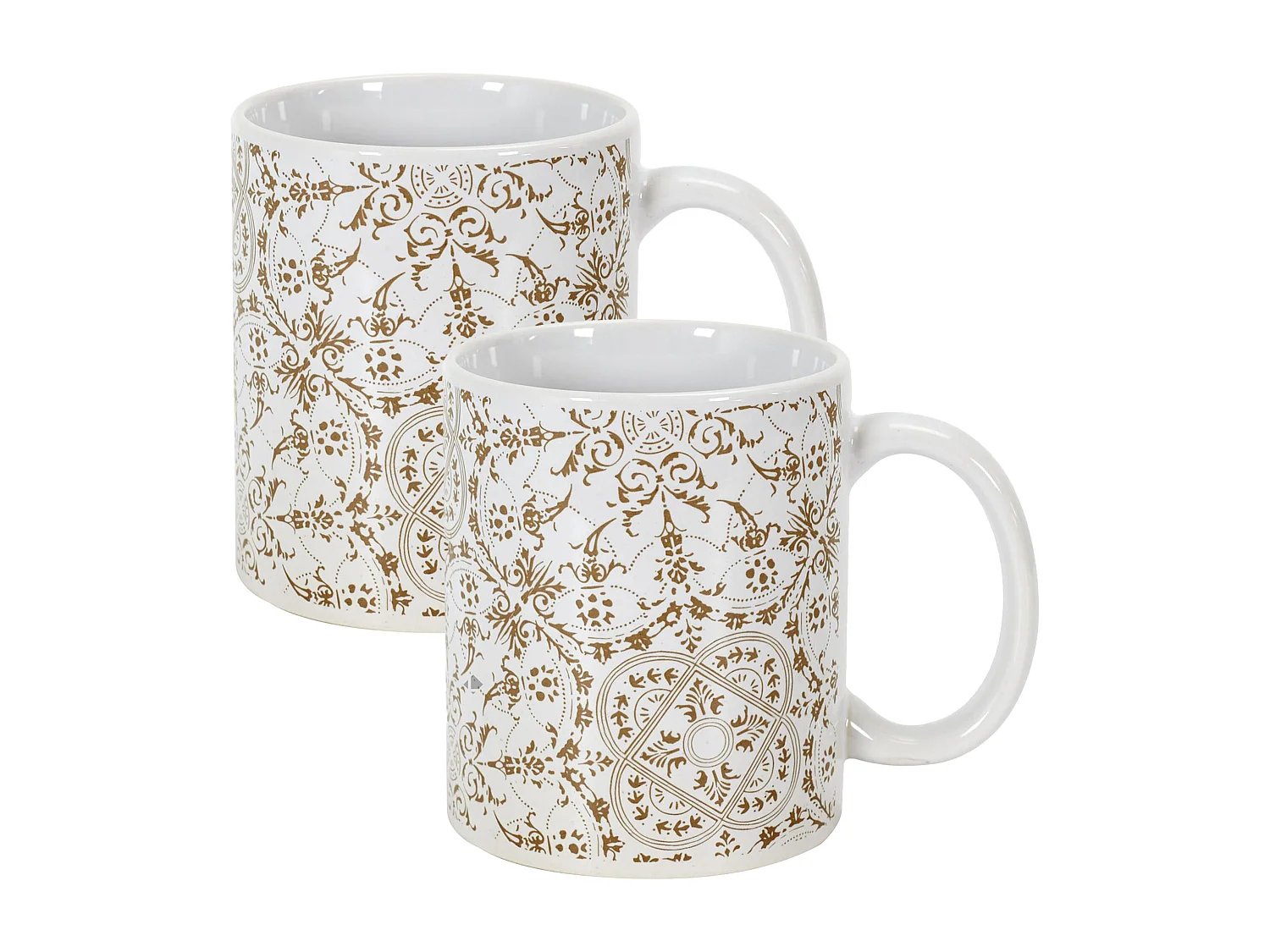 Lot de 2 mugs ORNELLA 30 cl en grès motif faïence blanc et doré