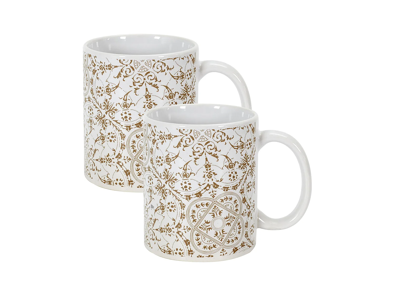 Lot de 2 mugs ORNELLA 30 cl en grès motif faïence blanc et doré