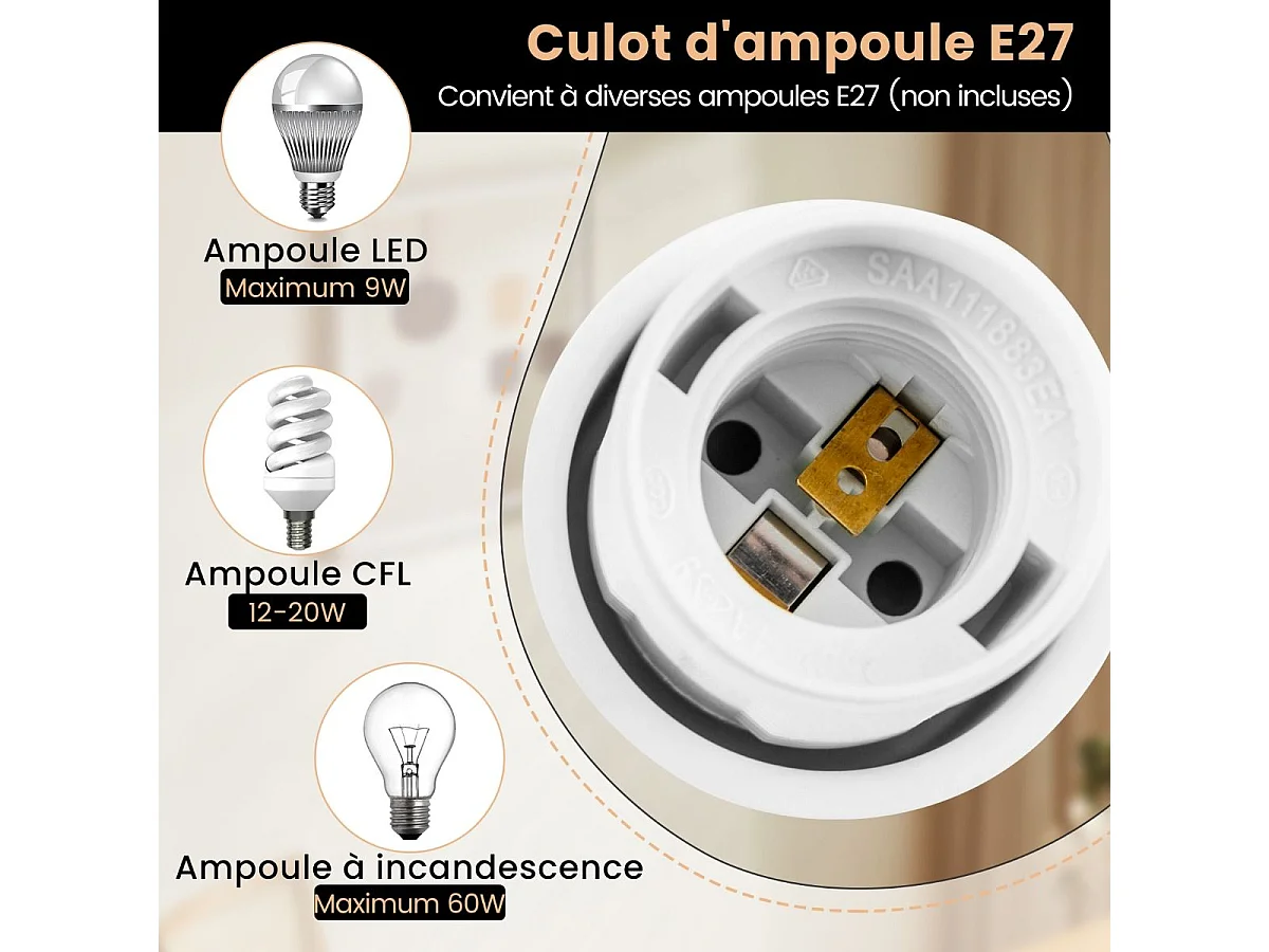 Lampadaire sur Pied de 146 cm, Lampe avec Abat-Jour et Interrupteur au Pied, Lampe avec Base Lestée Culot E27 pour Salon Chambre Bureau
