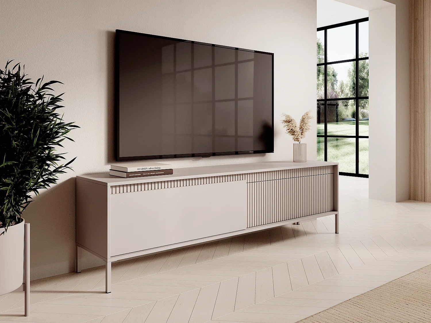 Meuble TV avec 2 portes en MDF - Beige - NURSEMA