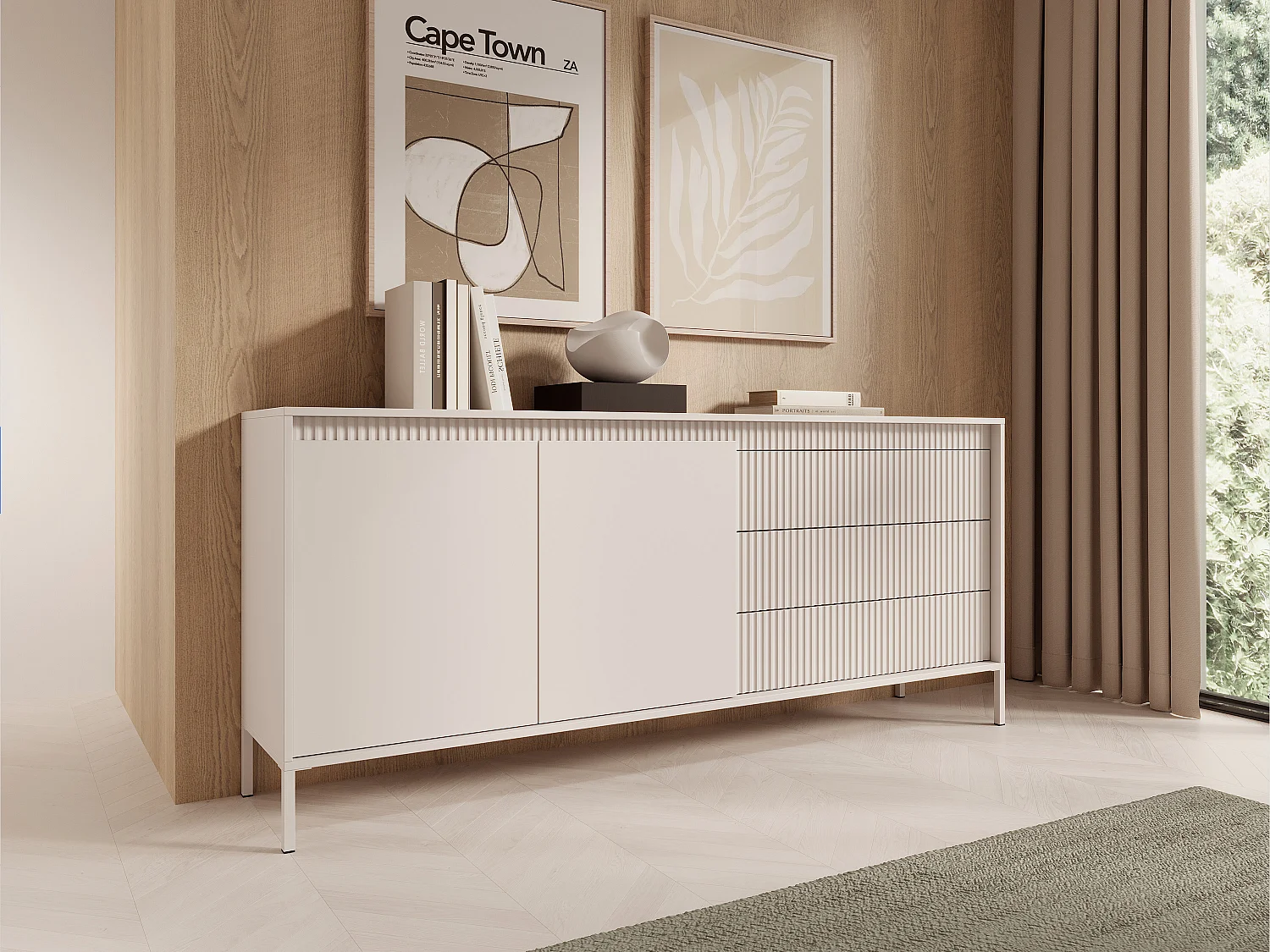 Buffet avec 3 tiroirs et 2 portes en MDF - Beige - NURSEMA