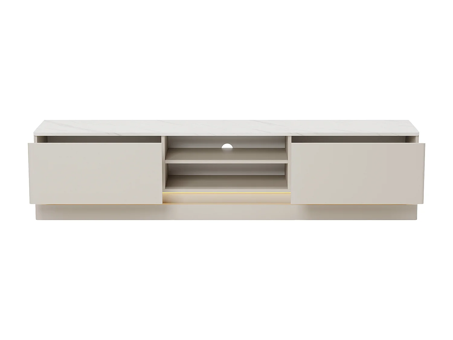 Meuble TV 2 tiroirs et 2 niches avec LEDs en MDF - Beige et effet marbre blanc - DEVIKA de Pascal MORABITO