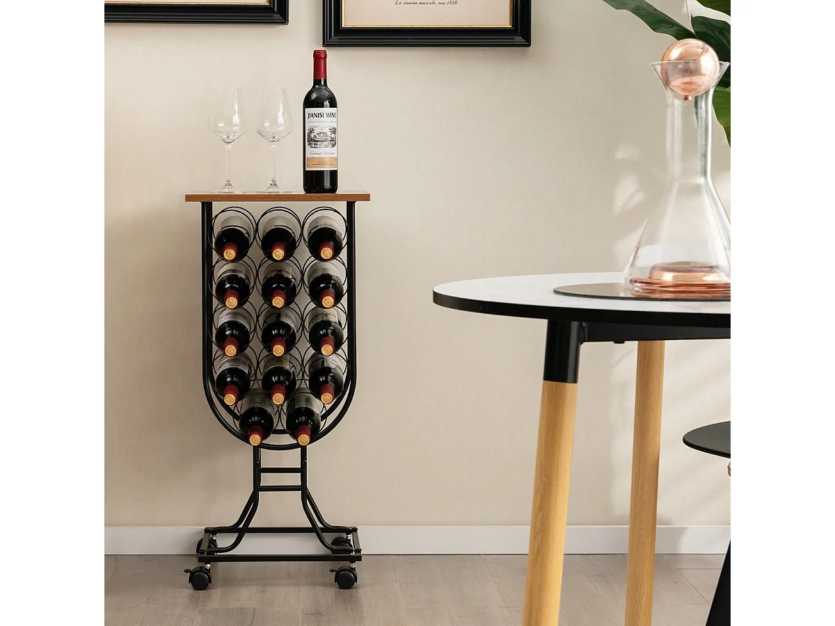 Casier à Vin Industriel en Métal pour 14 Bouteilles, Étagère à Vin Porte Bouteilles avec Roues Amovibles et Verrouillables, Cadre en métal solide, Style industriel