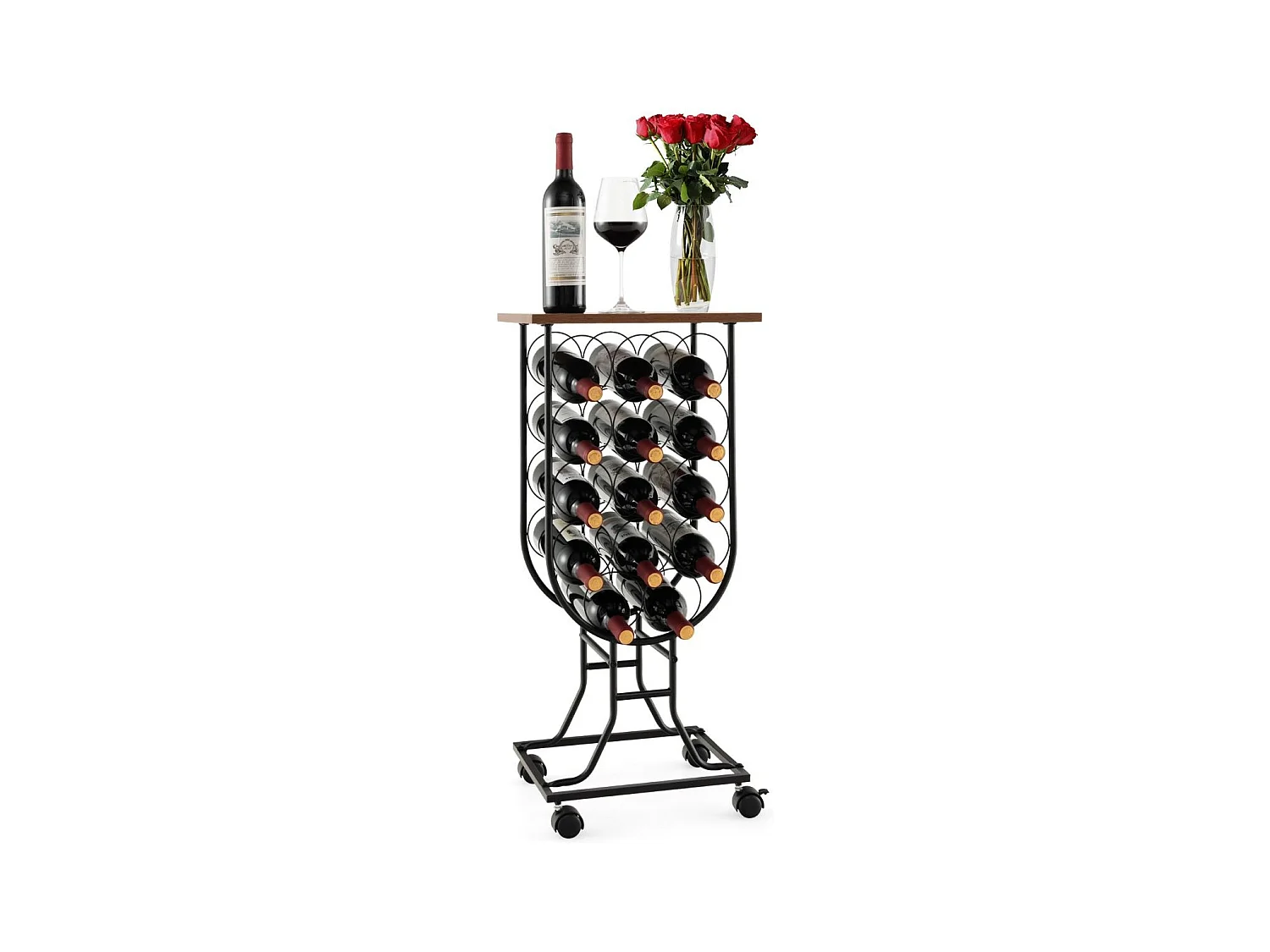 Casier à Vin Industriel en Métal pour 14 Bouteilles, Étagère à Vin Porte Bouteilles avec Roues Amovibles et Verrouillables, Cadre en métal solide, Style industriel