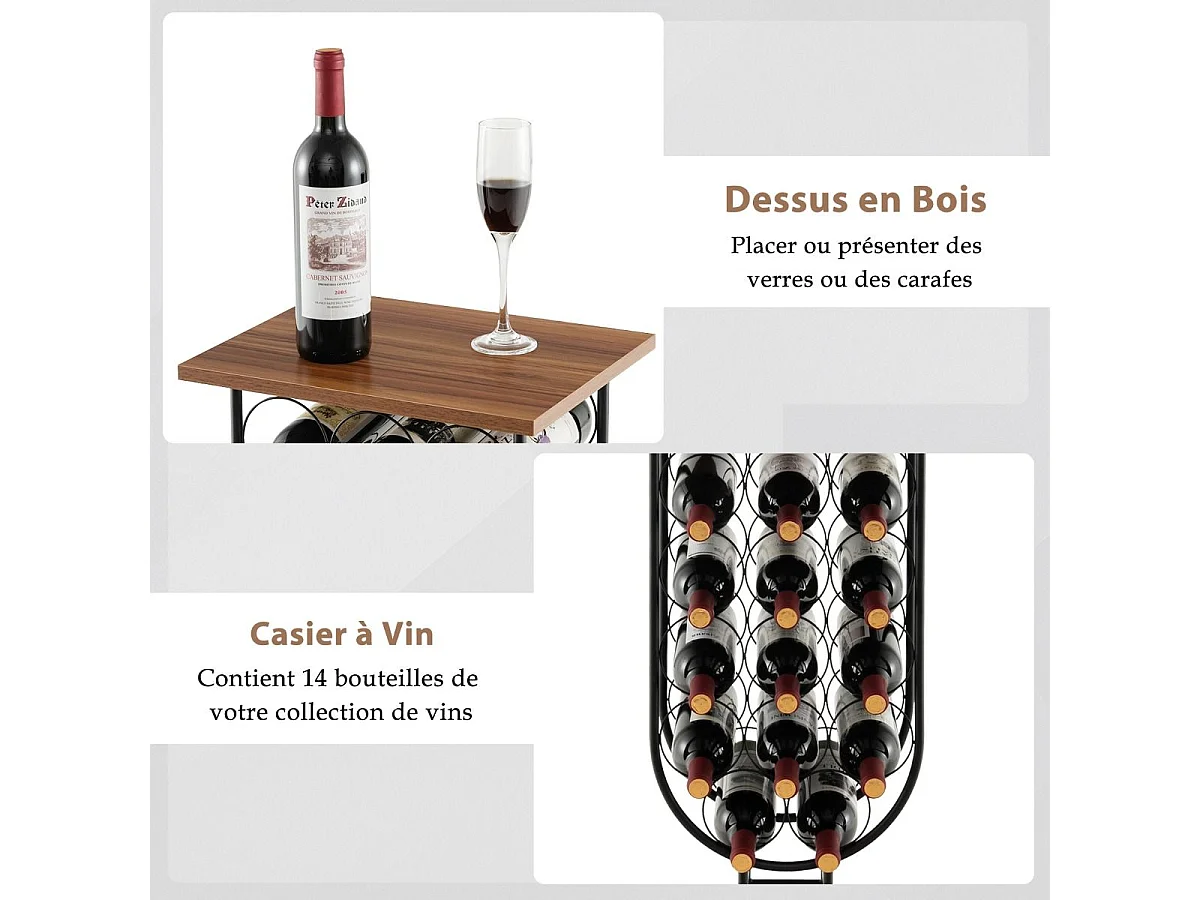 Casier à Vin Industriel en Métal pour 14 Bouteilles, Étagère à Vin Porte Bouteilles avec Roues Amovibles et Verrouillables, Cadre en métal solide, Style industriel