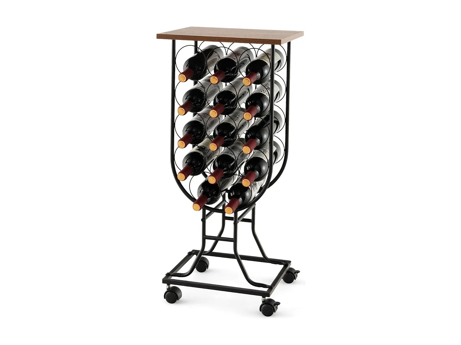 Casier à Vin Industriel en Métal pour 14 Bouteilles, Étagère à Vin Porte Bouteilles avec Roues Amovibles et Verrouillables, Cadre en métal solide, Style industriel