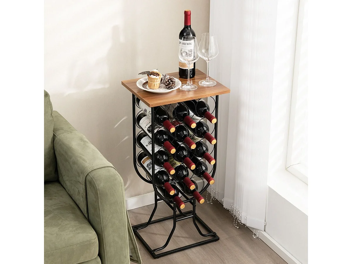 Casier à Vin Industriel en Métal pour 14 Bouteilles, Étagère à Vin Porte Bouteilles avec Roues Amovibles et Verrouillables, Cadre en métal solide, Style industriel