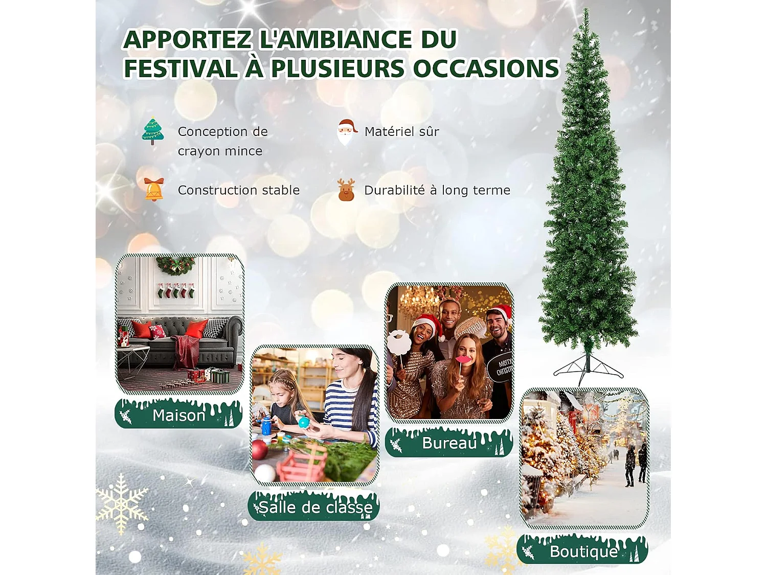 Sapin de Noël Artificiel Demi-forme 210 cm, 150 Lumières LED Blanc Chaud, Arbre de Noël Pliable avec 450 Branches, Support en Métal, Décoration de Noël Fête, Convient pour Les Coins