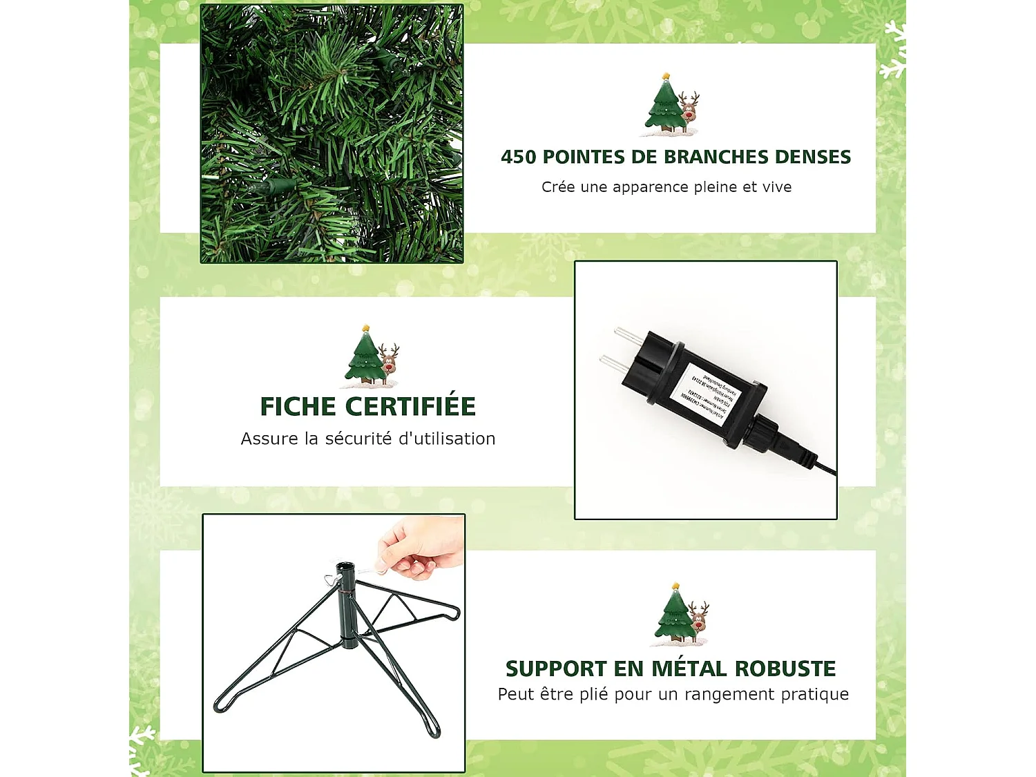 Sapin de Noël Artificiel Demi-forme 210 cm, 150 Lumières LED Blanc Chaud, Arbre de Noël Pliable avec 450 Branches, Support en Métal, Décoration de Noël Fête, Convient pour Les Coins