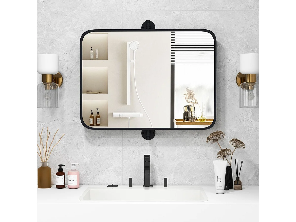 Miroir Salle de Bain 76,5 × 56 cm,4MM Verre Argenté sans Cuivre,  Miroir rectangulaire pivotant, Films antidéflagrant