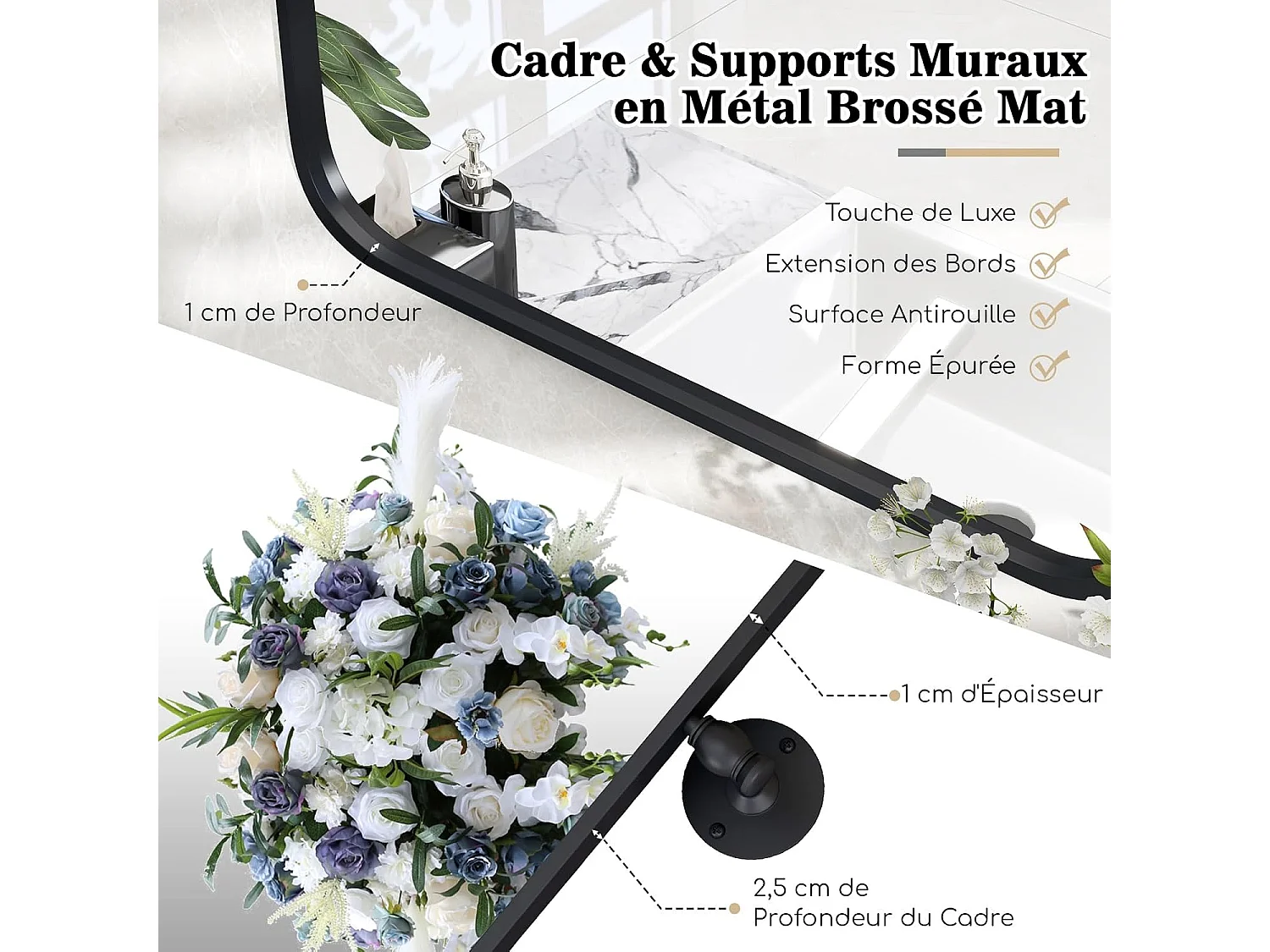 Miroir Salle de Bain 76,5 × 56 cm,4MM Verre Argenté sans Cuivre,  Miroir rectangulaire pivotant, Films antidéflagrant