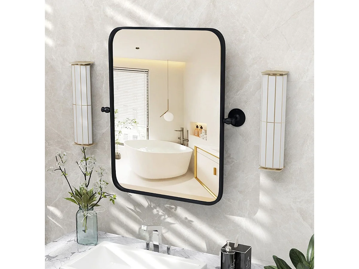 Miroir Salle de Bain 76,5 × 56 cm,4MM Verre Argenté sans Cuivre,  Miroir rectangulaire pivotant, Films antidéflagrant