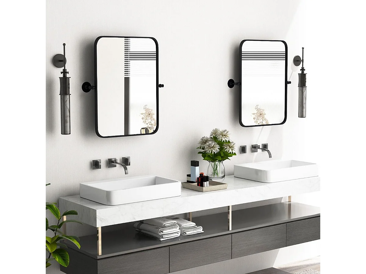 Miroir Salle de Bain 76,5 × 56 cm,4MM Verre Argenté sans Cuivre,  Miroir rectangulaire pivotant, Films antidéflagrant