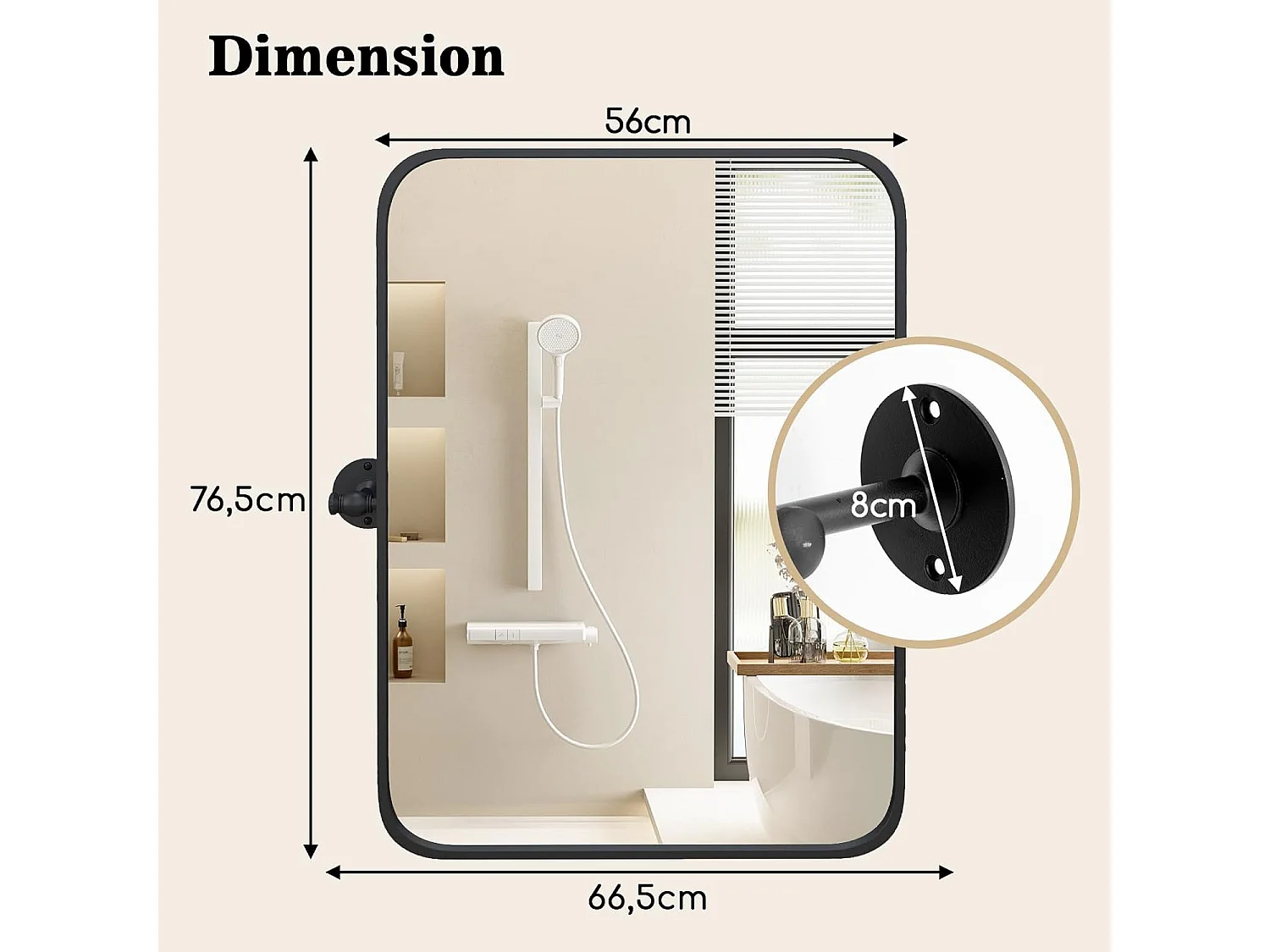 Miroir Salle de Bain 76,5 × 56 cm,4MM Verre Argenté sans Cuivre,  Miroir rectangulaire pivotant, Films antidéflagrant