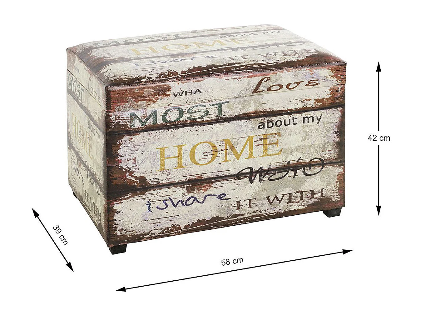 Coffre de rangement en bois multicolore et simili-cuir coloris vintage -longueur 58 x profondeur 39 x hauteur 42 cm