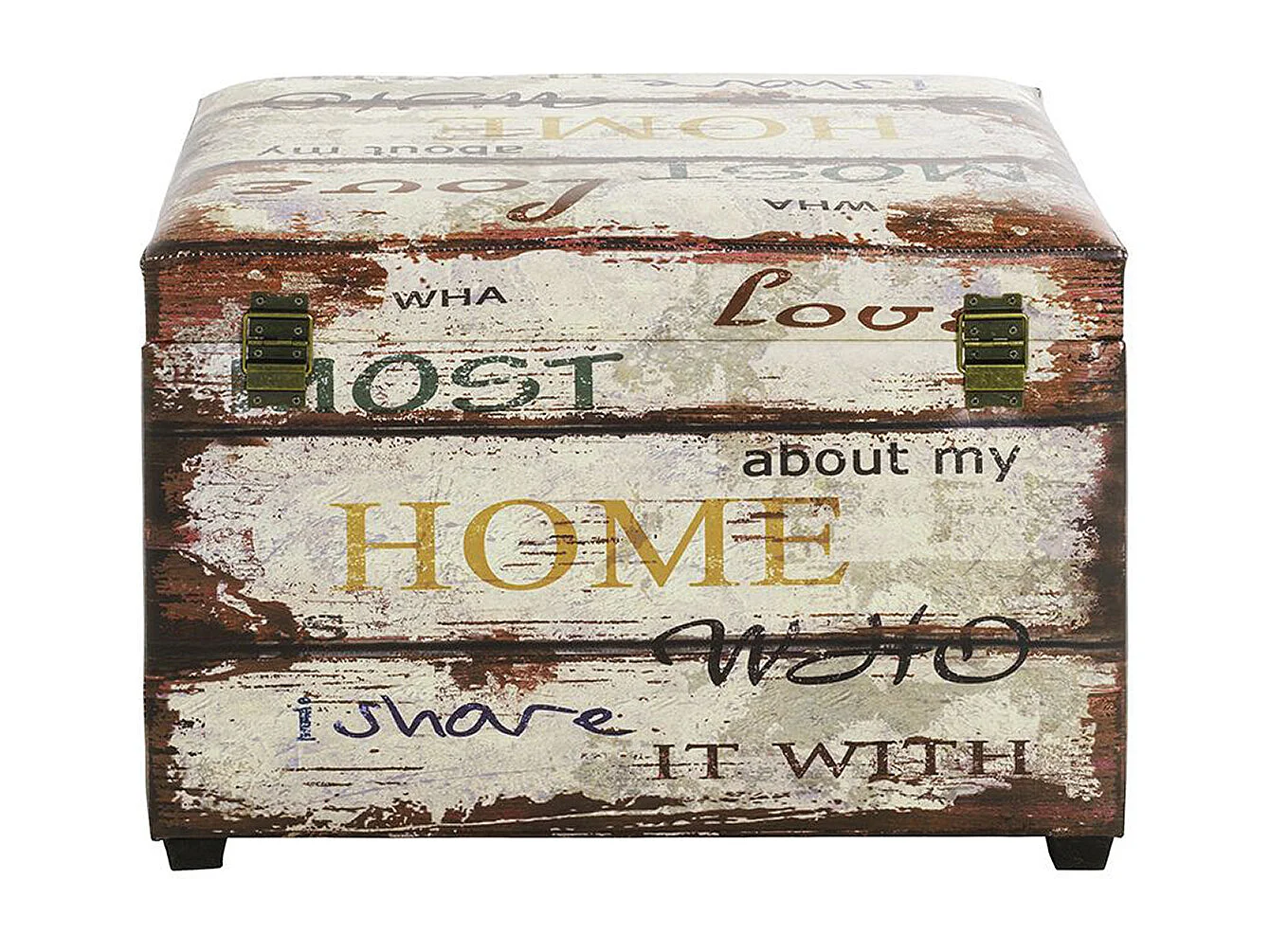 Coffre de rangement en bois multicolore et simili-cuir coloris vintage -longueur 58 x profondeur 39 x hauteur 42 cm