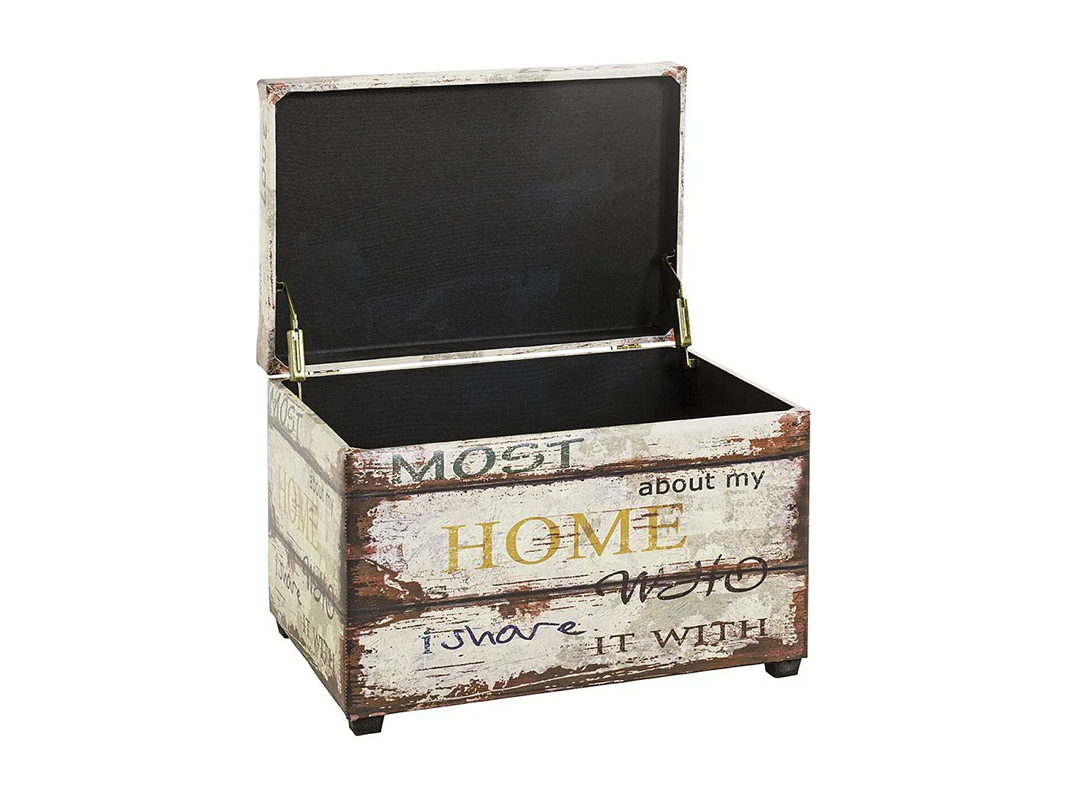 Coffre de rangement en bois multicolore et simili-cuir coloris vintage -longueur 58 x profondeur 39 x hauteur 42 cm