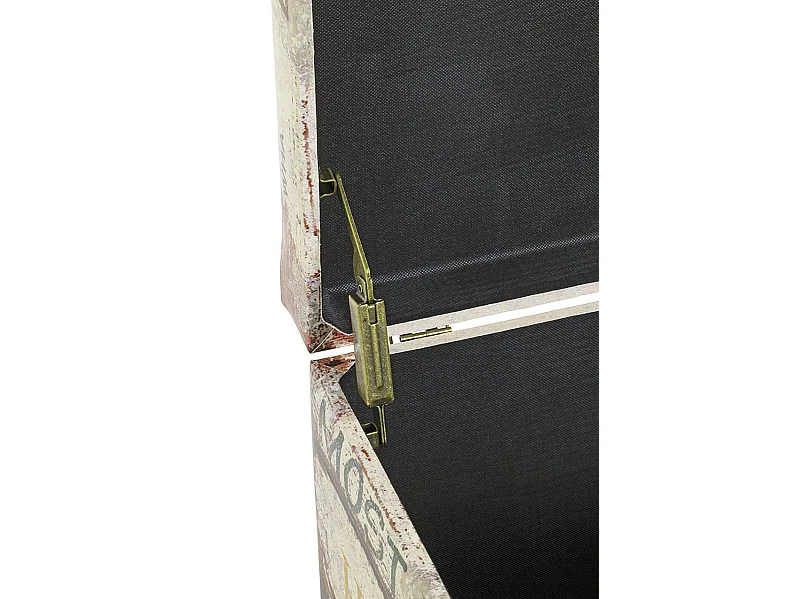 Coffre de rangement en bois multicolore et simili-cuir coloris vintage -longueur 58 x profondeur 39 x hauteur 42 cm