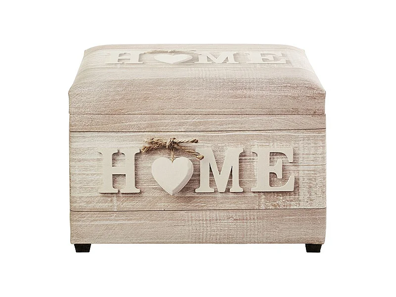 Coffre de rangement en bois coloris naturel et simili-cuir motif imprimé "Home" -longueur 58 x profondeur 39 x hauteur 42 cm