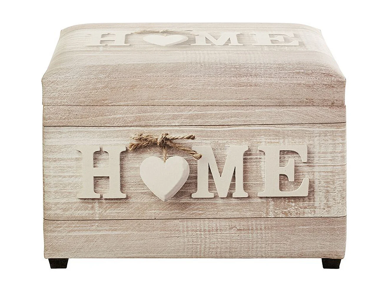 Coffre de rangement en bois coloris naturel et simili-cuir motif imprimé "Home" -longueur 58 x profondeur 39 x hauteur 42 cm