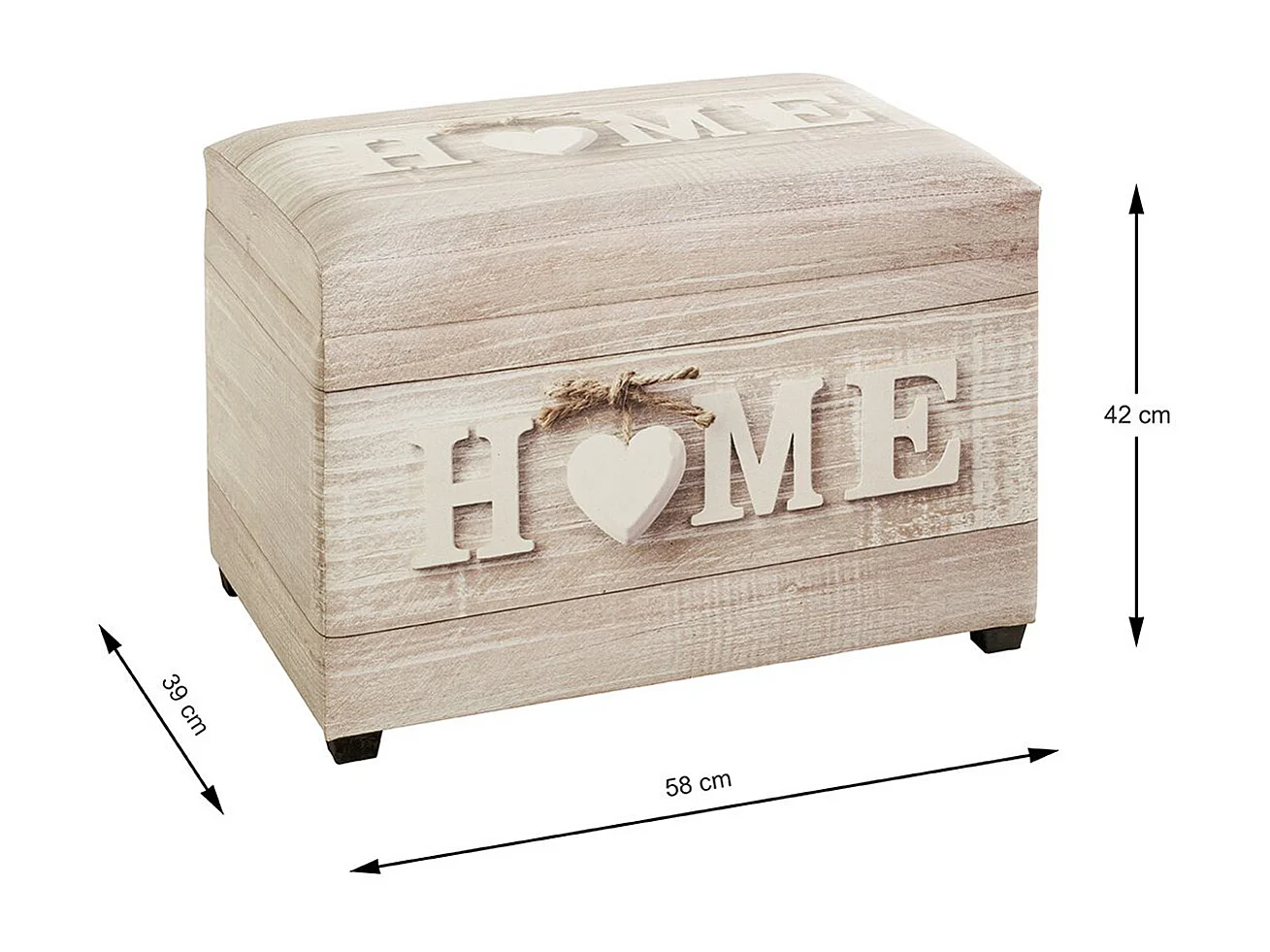 Coffre de rangement en bois coloris naturel et simili-cuir motif imprimé "Home" -longueur 58 x profondeur 39 x hauteur 42 cm