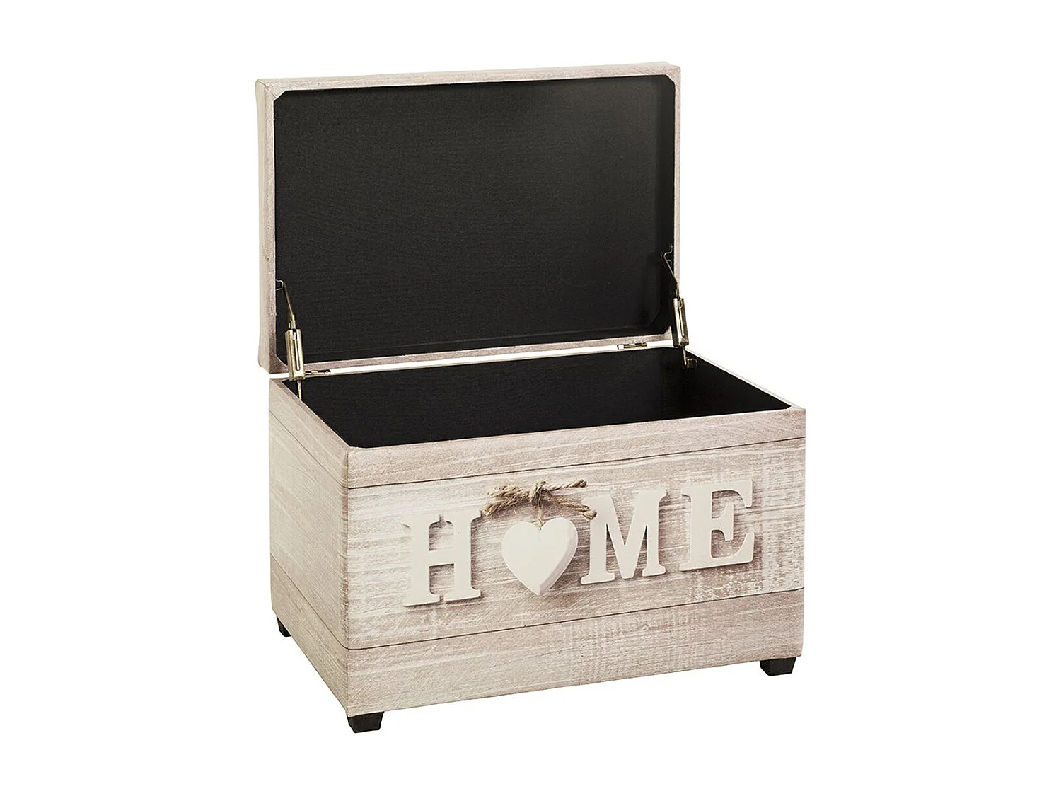 Coffre de rangement en bois coloris naturel et simili-cuir motif imprimé "Home" -longueur 58 x profondeur 39 x hauteur 42 cm