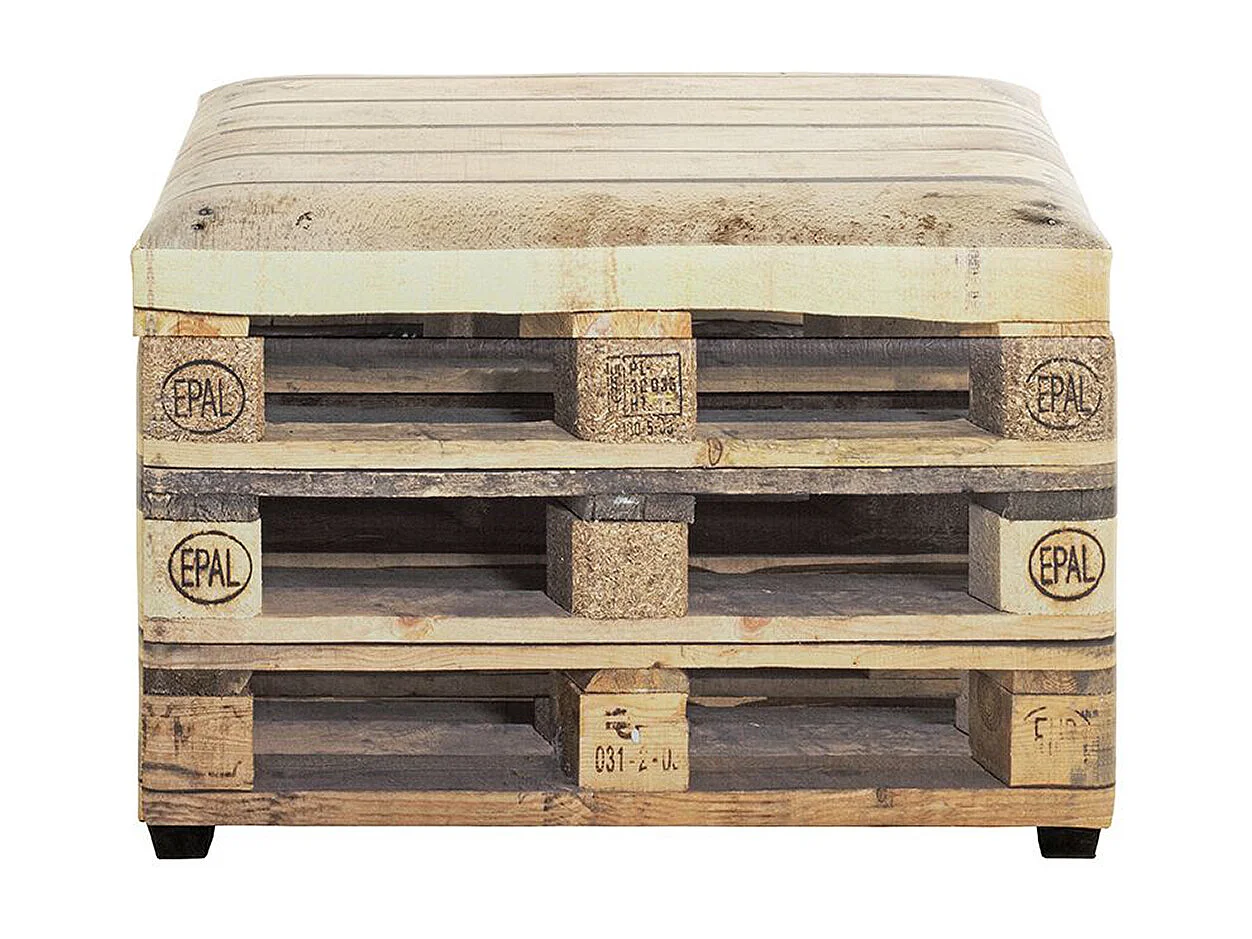 Coffre de rangement en bois coloris naturel et simili-cuir motif imprimé "Palette" - longueur 58 x profondeur 39 x hauteur 42 cm