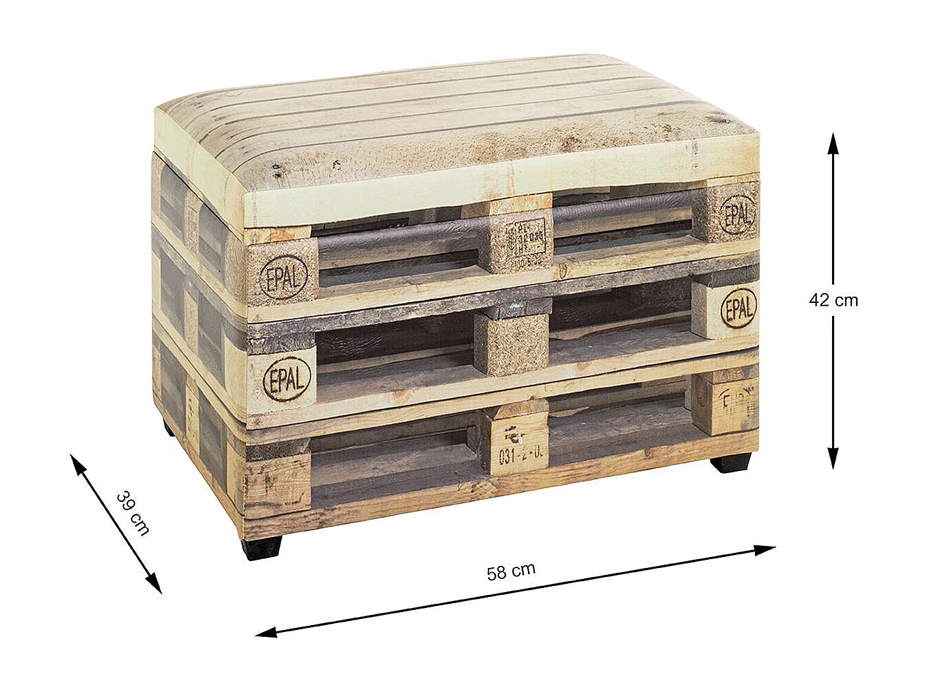 Coffre de rangement en bois coloris naturel et simili-cuir motif imprimé "Palette" - longueur 58 x profondeur 39 x hauteur 42 cm