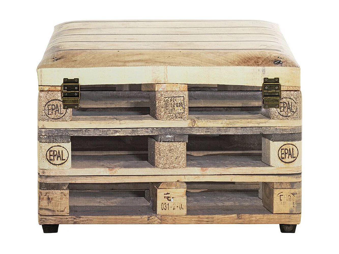 Coffre de rangement en bois coloris naturel et simili-cuir motif imprimé "Palette" - longueur 58 x profondeur 39 x hauteur 42 cm