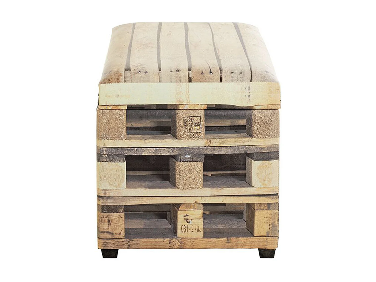 Coffre de rangement en bois coloris naturel et simili-cuir motif imprimé "Palette" - longueur 58 x profondeur 39 x hauteur 42 cm