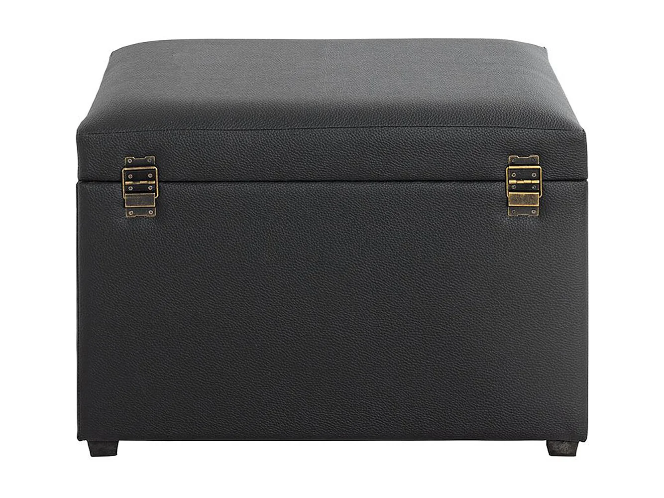 Coffre de rangement en simili-cuir coloris noir et bois -longueur 58 x profondeur 39 x hauteur 42 cm