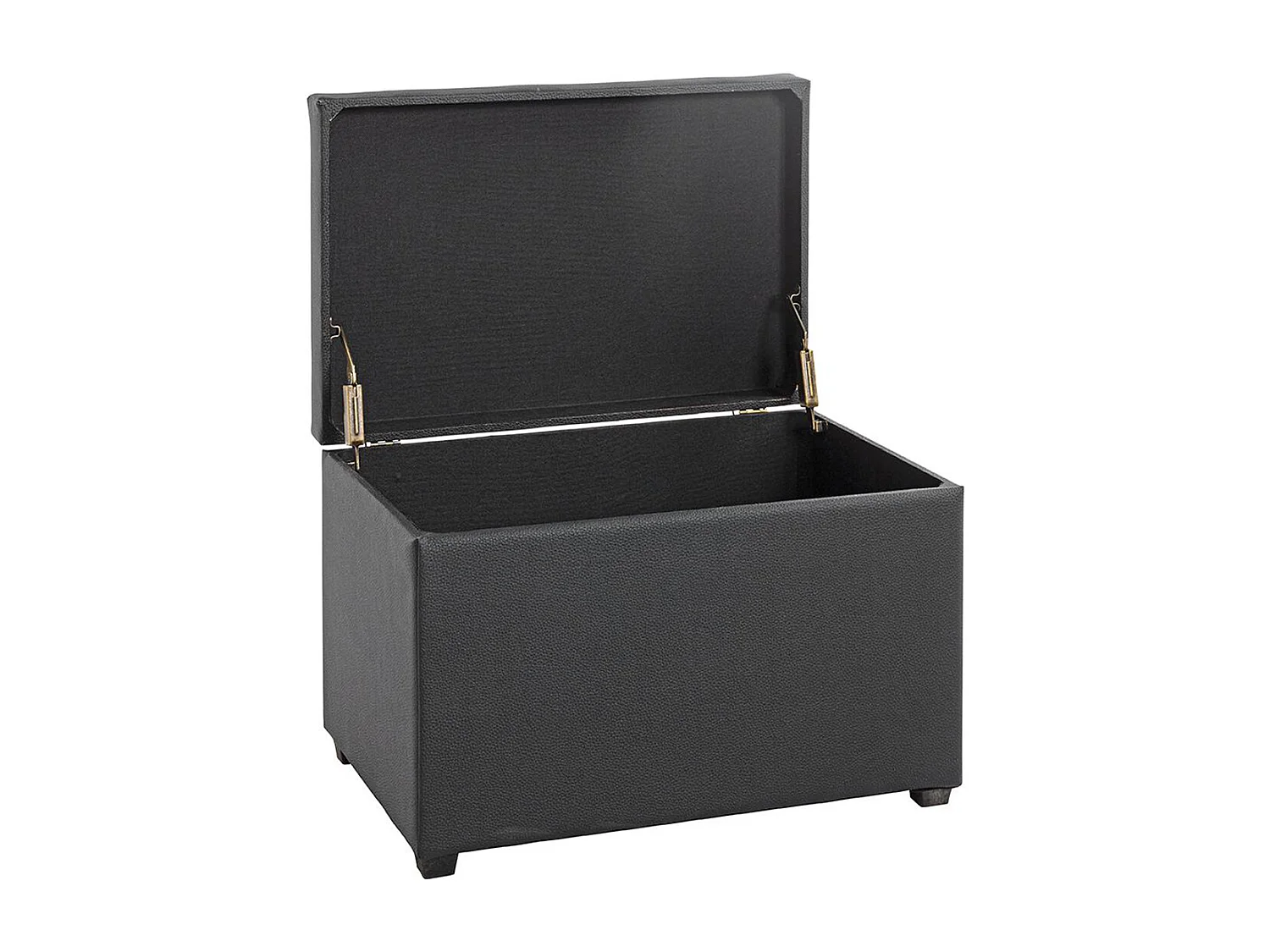 Coffre de rangement en simili-cuir coloris noir et bois -longueur 58 x profondeur 39 x hauteur 42 cm
