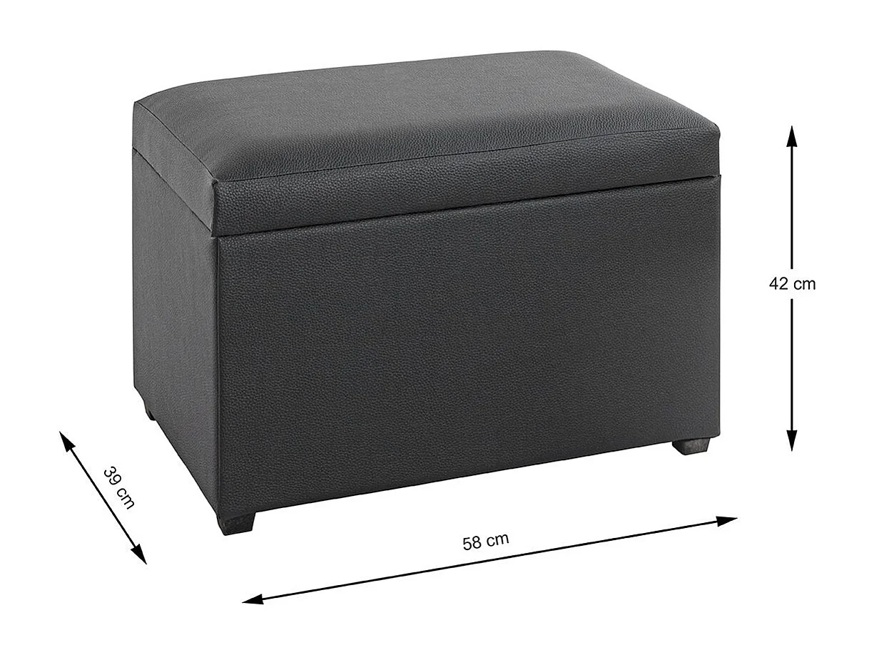 Coffre de rangement en simili-cuir coloris noir et bois -longueur 58 x profondeur 39 x hauteur 42 cm