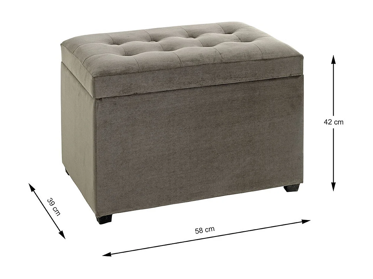 Coffre de rangement en velours anthracite-marron  - longueur 58 x profondeur 39 x hauteur 42 cm