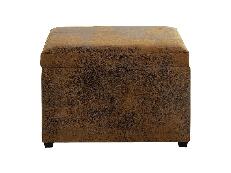 Coffre de rangement en simili-cuir coloris marron vintage et bois -longueur 58 x profondeur 39 x hauteur 42 cm