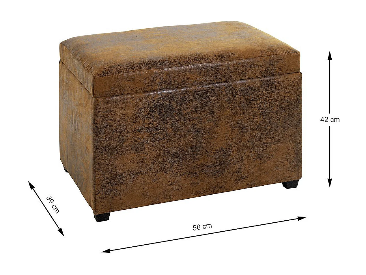 Coffre de rangement en simili-cuir coloris marron vintage et bois -longueur 58 x profondeur 39 x hauteur 42 cm