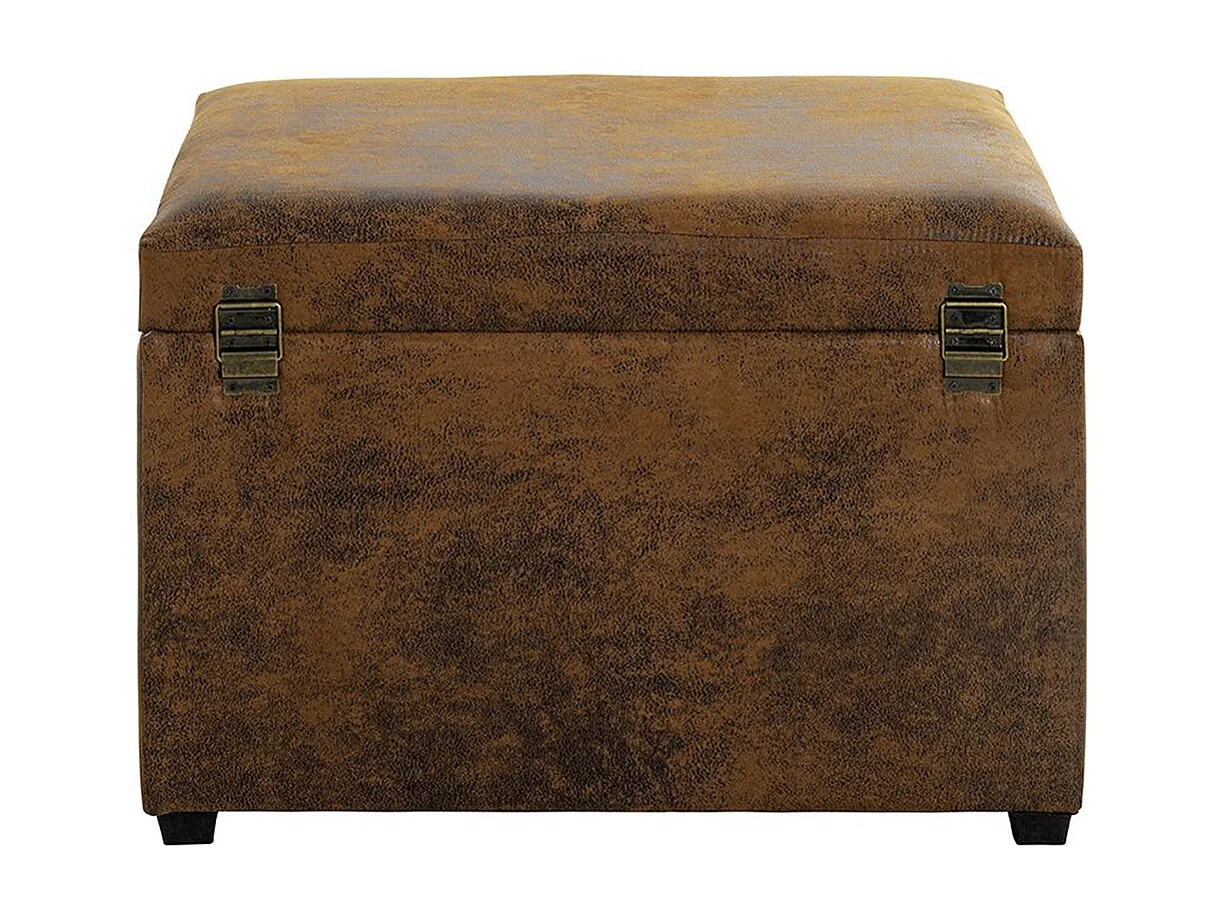 Coffre de rangement en simili-cuir coloris marron vintage et bois -longueur 58 x profondeur 39 x hauteur 42 cm