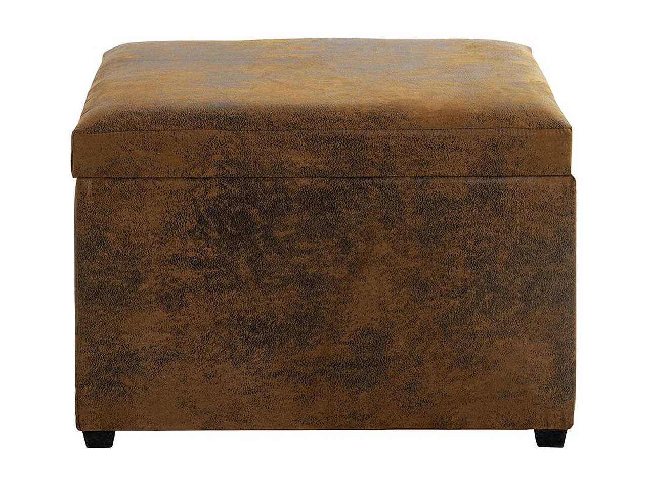 Coffre de rangement en simili-cuir coloris marron vintage et bois -longueur 58 x profondeur 39 x hauteur 42 cm
