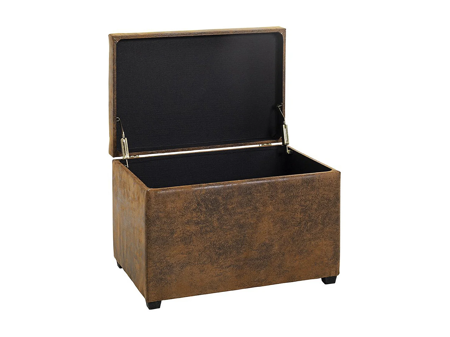 Coffre de rangement en simili-cuir coloris marron vintage et bois -longueur 58 x profondeur 39 x hauteur 42 cm