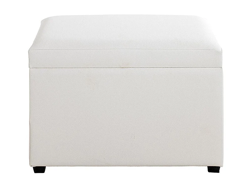 Coffre de rangement en simili-cuir coloris blanc et bois -longueur 58 x profondeur 39 x hauteur 42 cm