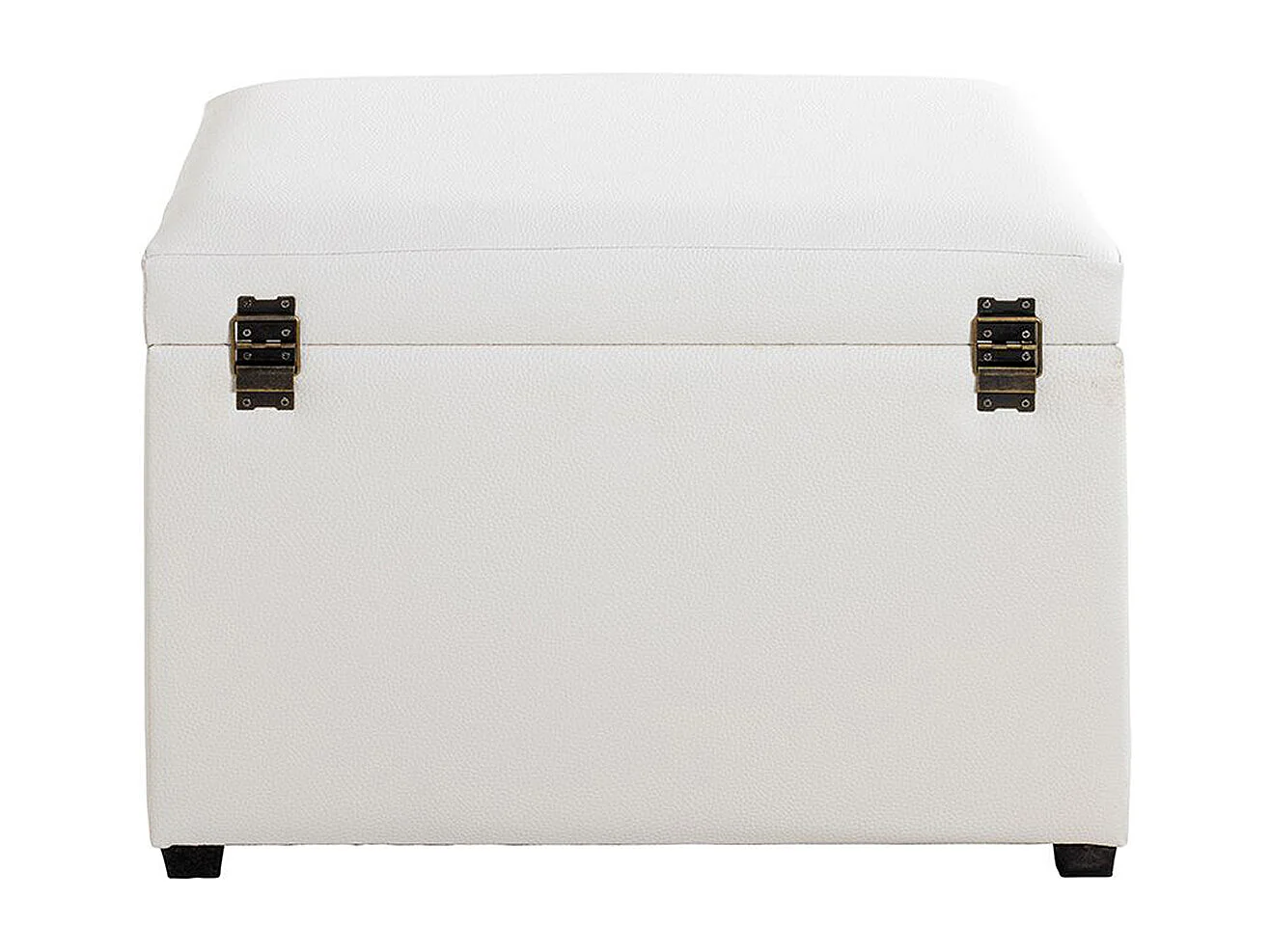 Coffre de rangement en simili-cuir coloris blanc et bois -longueur 58 x profondeur 39 x hauteur 42 cm