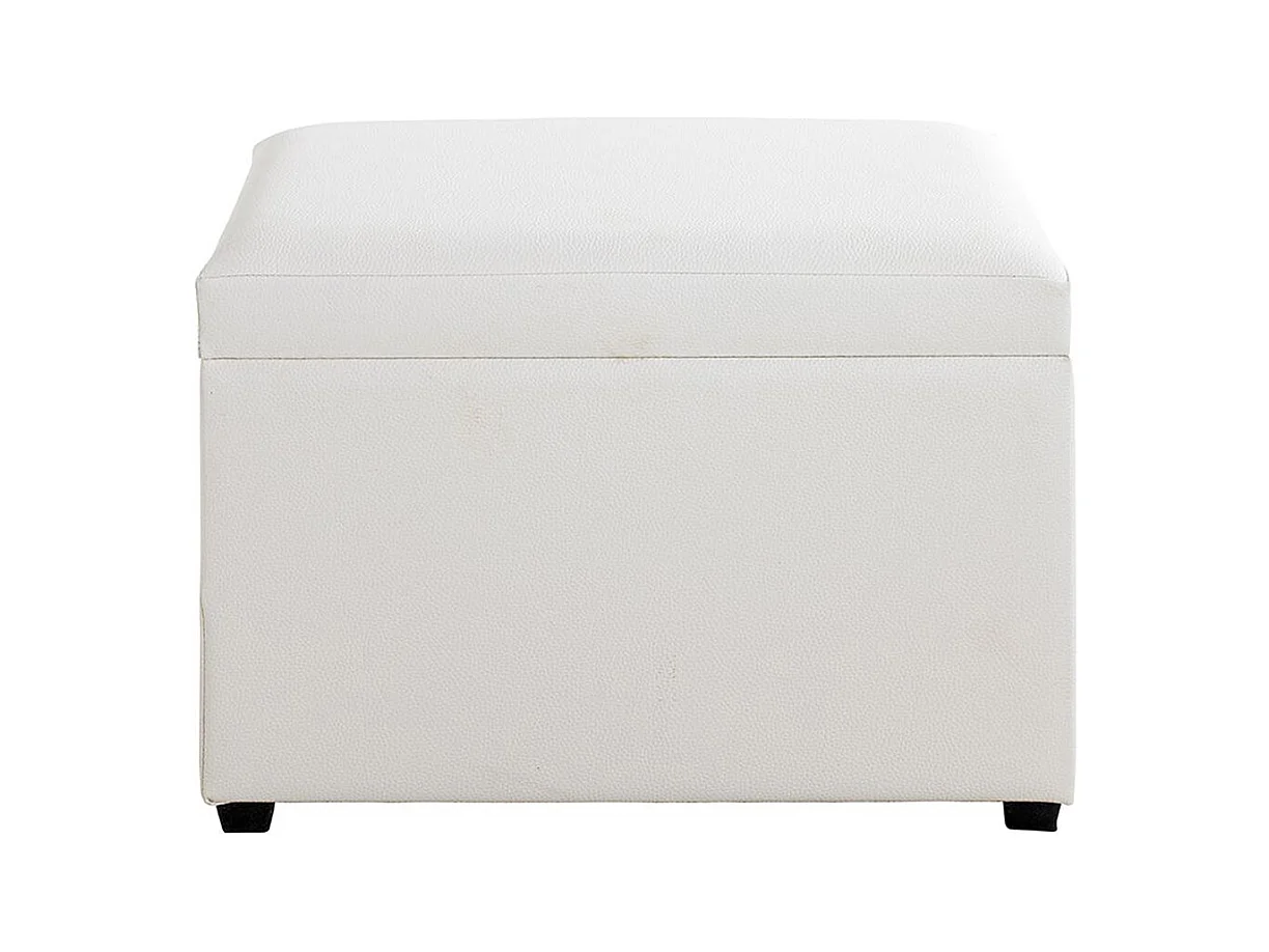 Coffre de rangement en simili-cuir coloris blanc et bois -longueur 58 x profondeur 39 x hauteur 42 cm