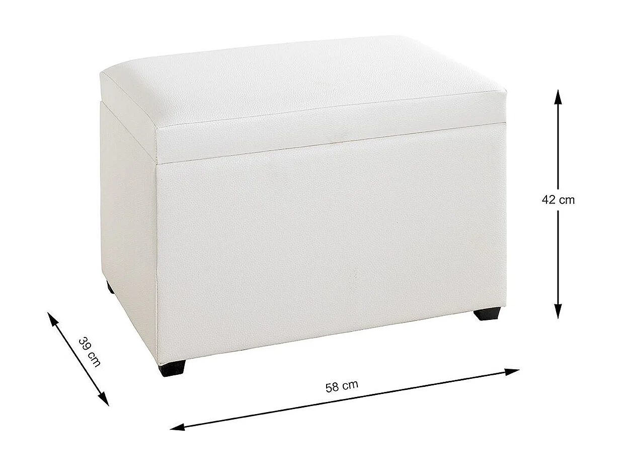 Coffre de rangement en simili-cuir coloris blanc et bois -longueur 58 x profondeur 39 x hauteur 42 cm