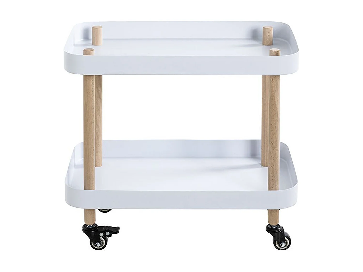 Chariot de service, desserte en bois coloris naturel et métal blanc -longueur 50 x profondeur 30 x hauteur 47 cm