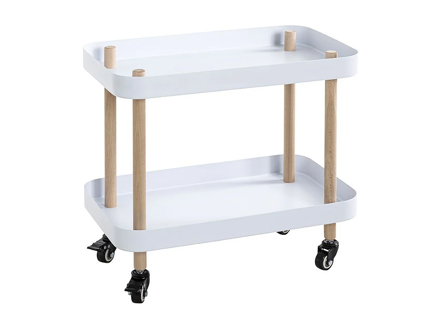 Chariot de service, desserte en bois coloris naturel et métal blanc -longueur 50 x profondeur 30 x hauteur 47 cm