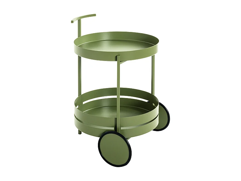 Chariot de cuisine, desserte en métal coloris vert  -  diamètre 42 x hauteur 62 cm