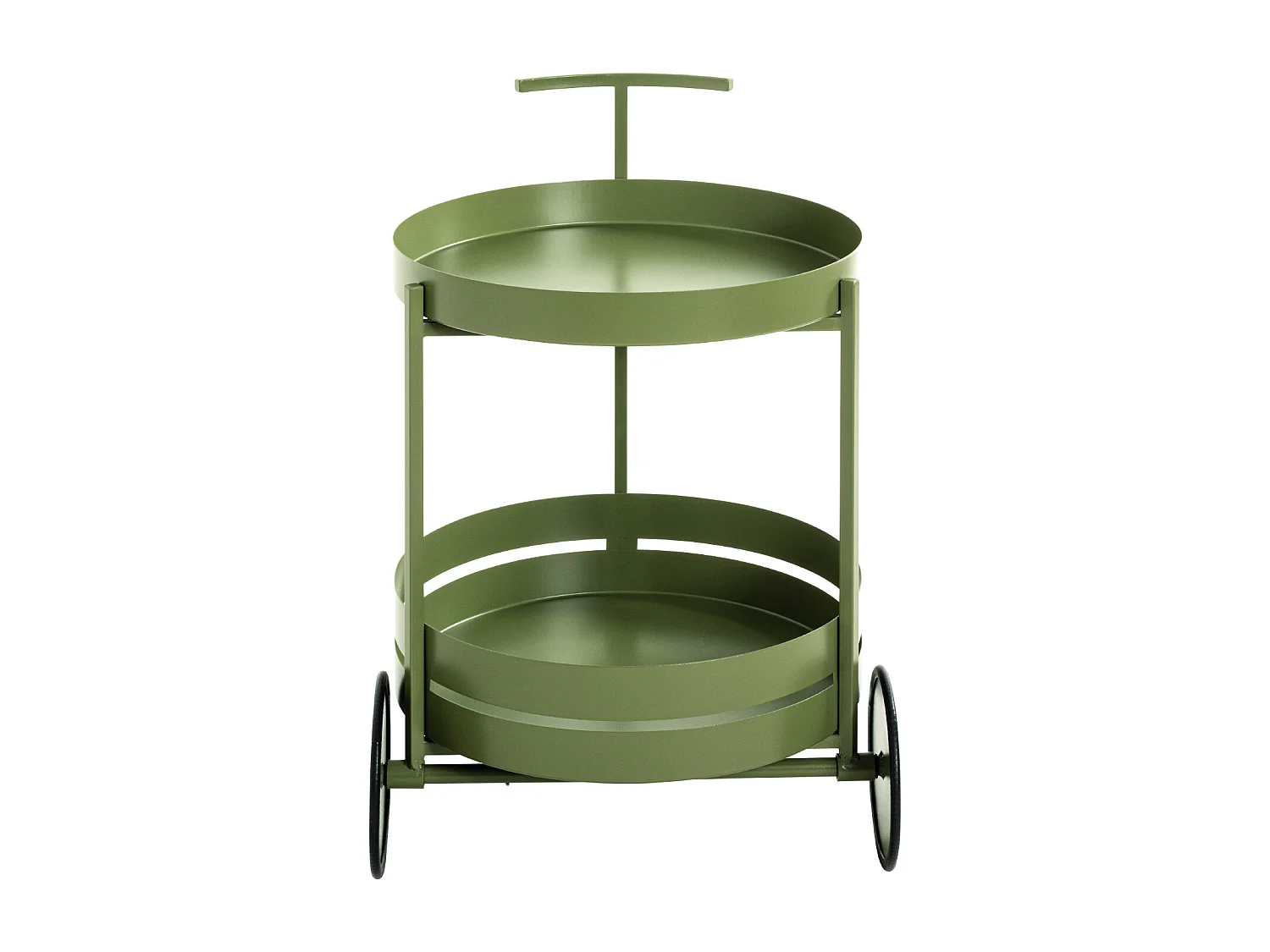 Chariot de cuisine, desserte en métal coloris vert  -  diamètre 42 x hauteur 62 cm