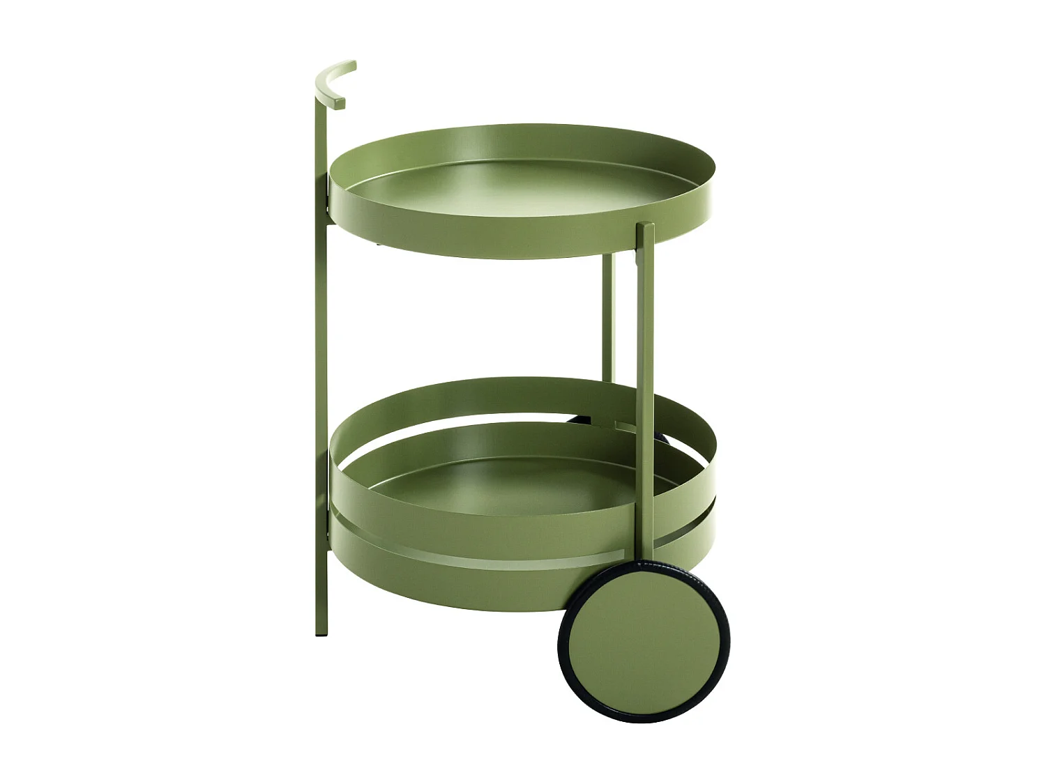 Chariot de cuisine, desserte en métal coloris vert  -  diamètre 42 x hauteur 62 cm